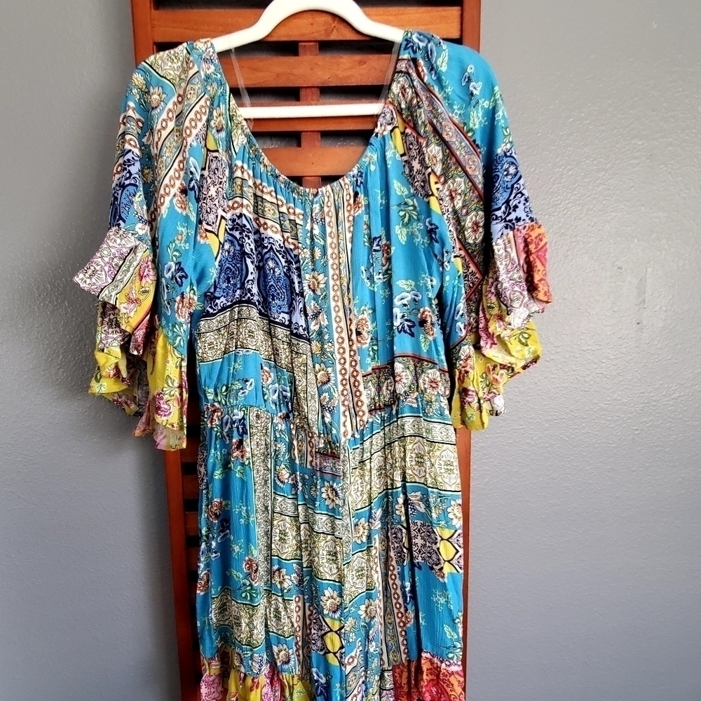 Ces Femme Romper BOHO rayon lightweight ruffle trim colorful | NWT - Picture 5 of 7